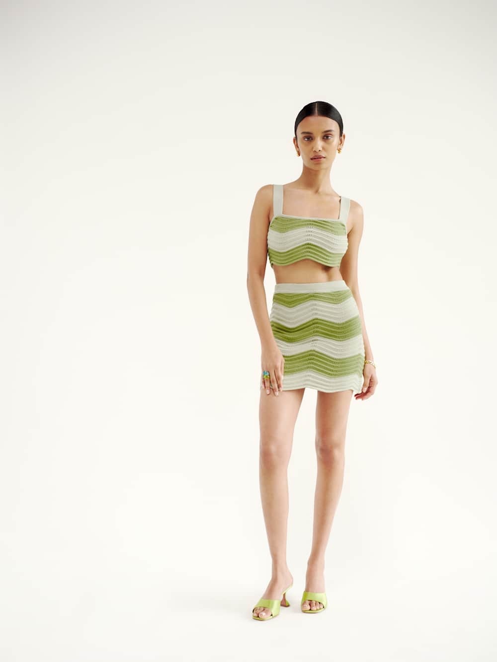REFORMATION Green Wave Knit Mini Skirt - Light Green and Top